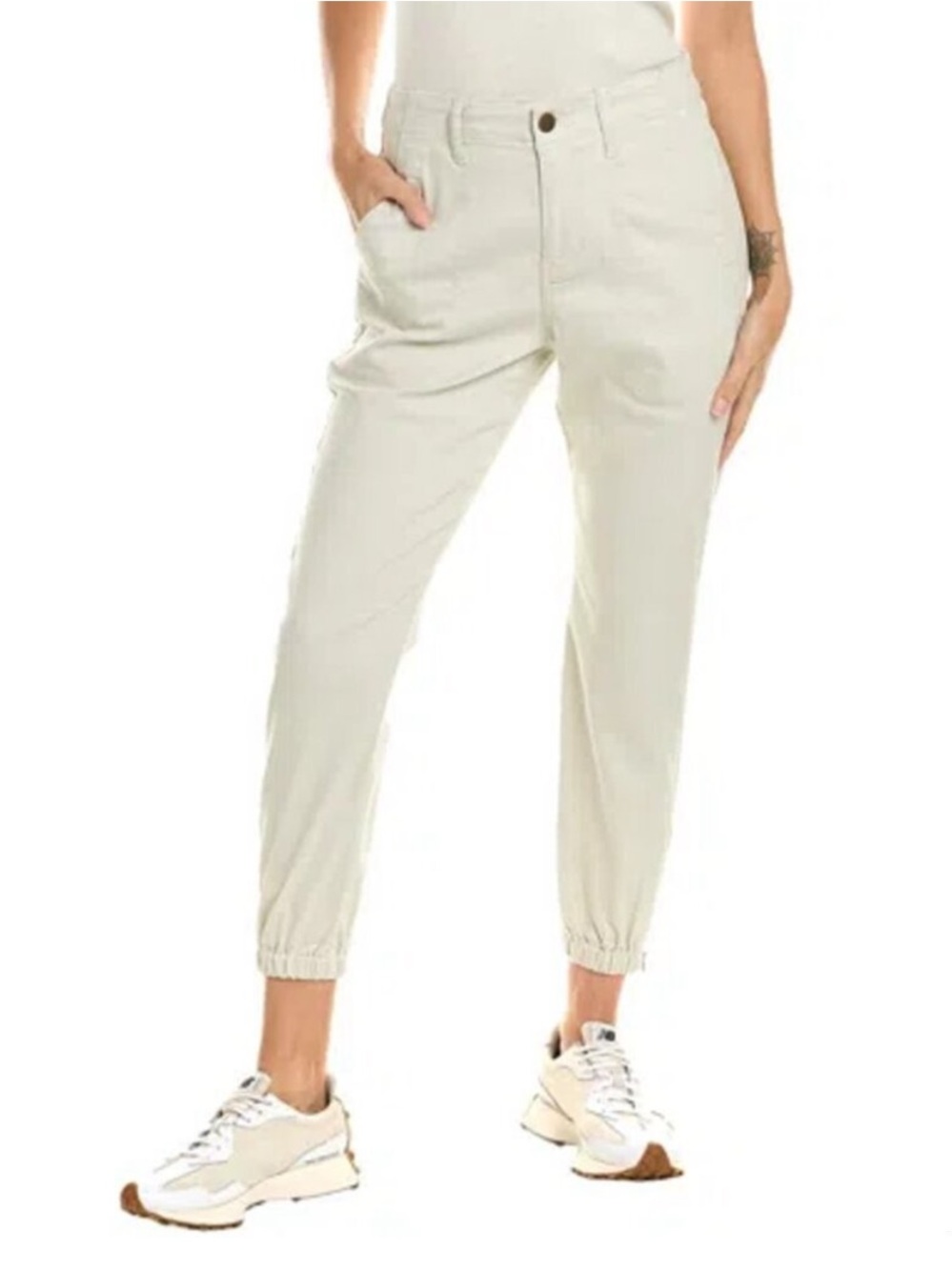 CAbi Compass Oyster Cream Ankle Zip Elastic-Hem Track Jogger Pant 8